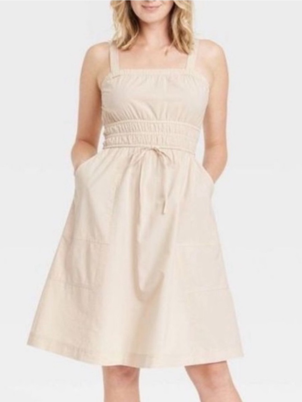 Universal Thread Women's Cotton Square Neck Midi Tank Dress, Tan, Sz Large, NWT